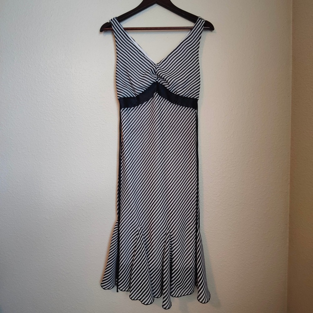 Vintage Y2K Graphic Striped Babydoll Midi Dress Mermaid Flounce 7/8 USA Studio Y